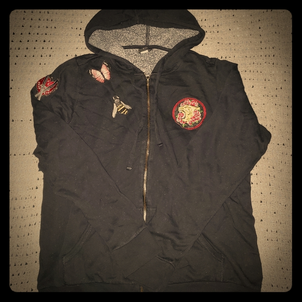 Black active wear hoodie zip up